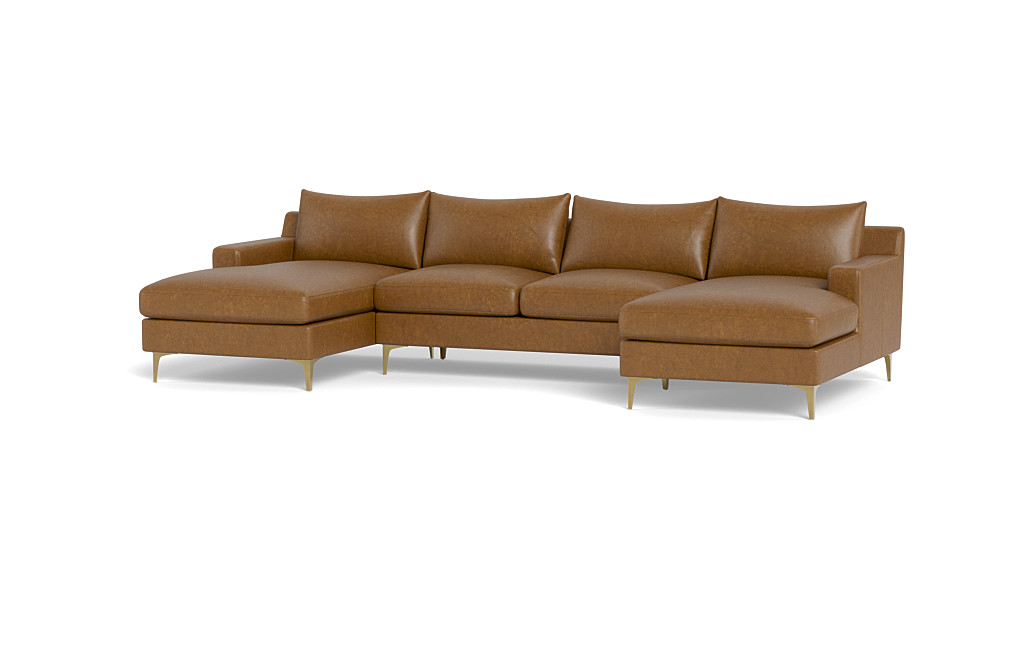 Sloan Leather Custom U Sectional Sofa, Leather Sectional With Cloth Cushions