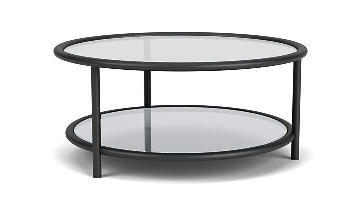 Tubular Glass Coffee Table Explore, Round Black Steel Coffee Table