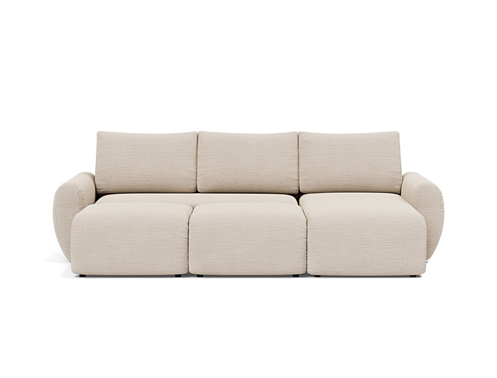 Canapea extensibila cu sezlong Norum cu brate rotunjite 145x240cm, tesatura la alegere