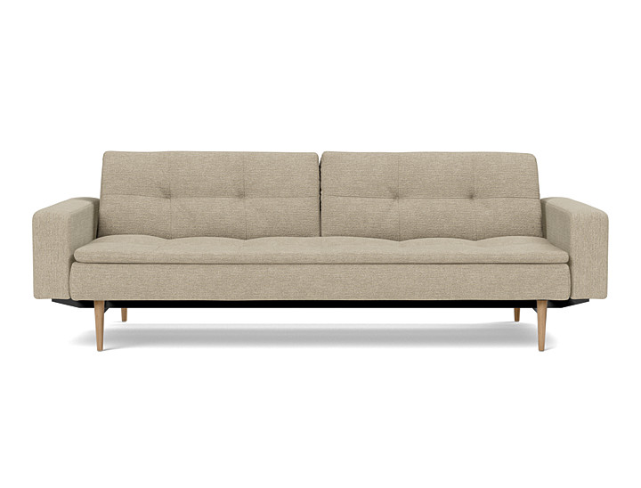Canapea extensibila cu brate Dublexo Styletto Light Wood 115x210cm, tesatura la alegere