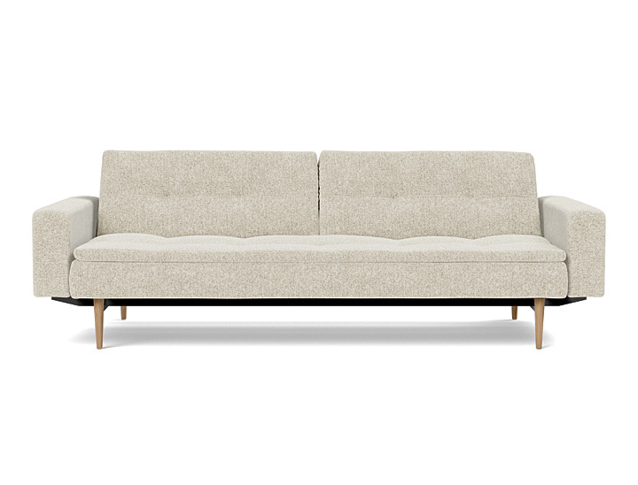 Canapea extensibila cu brate Dublexo Styletto Light Wood 115x210cm, tesatura la alegere