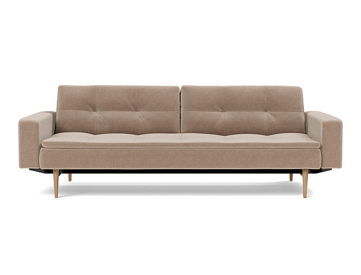 Canapea extensibila cu brate Dublexo Styletto Dark Wood 115x210cm, tesatura la alegere