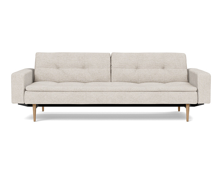 Canapea extensibila cu brate Dublexo Styletto Light Wood 115x210cm, tesatura la alegere