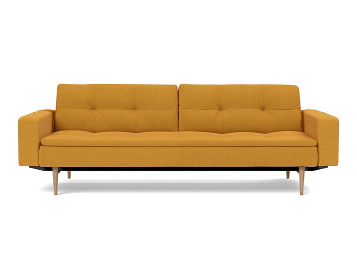 Canapea extensibila cu brate Dublexo Styletto Dark Wood 115x210cm, tesatura la alegere