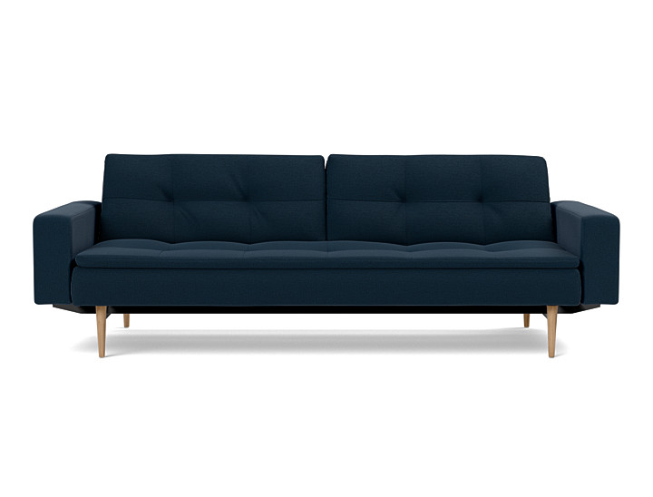 Canapea extensibila cu brate Dublexo Styletto Light Wood 115x210cm, tesatura la alegere