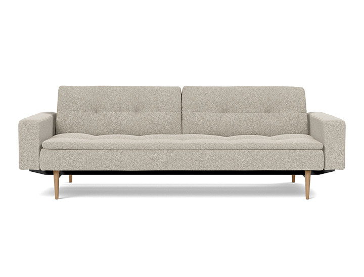Canapea extensibila cu brate Dublexo Styletto Light Wood 115x210cm, tesatura la alegere