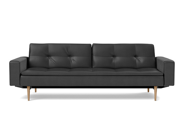 Canapea extensibila cu brate Dublexo Styletto Light Wood 115x210cm, tesatura la alegere