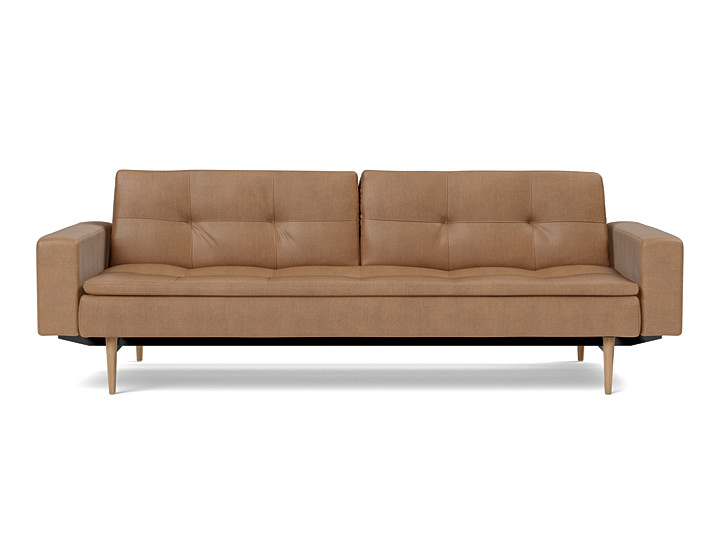 Canapea extensibila cu brate Dublexo Styletto Dark Wood 115x210cm, tesatura la alegere