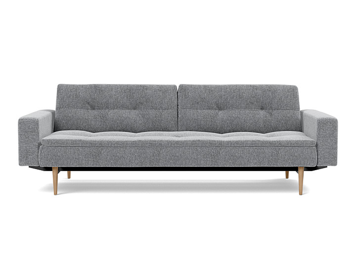 Canapea extensibila cu brate Dublexo Styletto Light Wood 115x210cm, tesatura la alegere