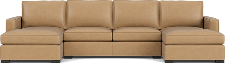 Morrison 140x64" 3PC U-Shaped Sectional in Fiero Camel Leather w/Charcoal Legs