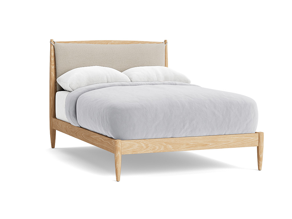 Bagel Bed In Natural Cotten Linen - Double - Whitewashed Oak