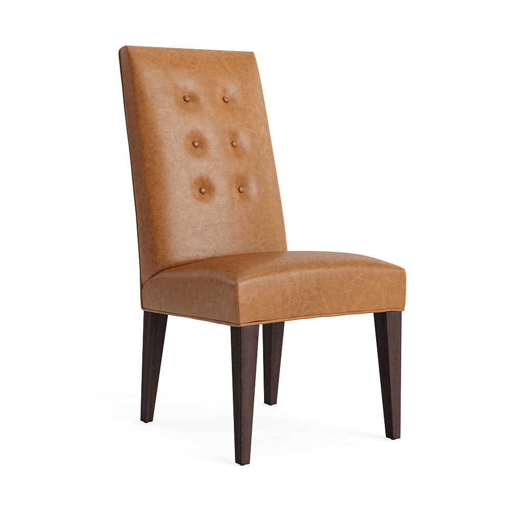 Oliver Leather Tall Side Dining Chair, Camel Brown Leather Dining Chair