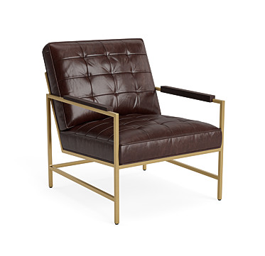 MAJOR LEATHER ARM CHAIR - BRUSHED BRASS