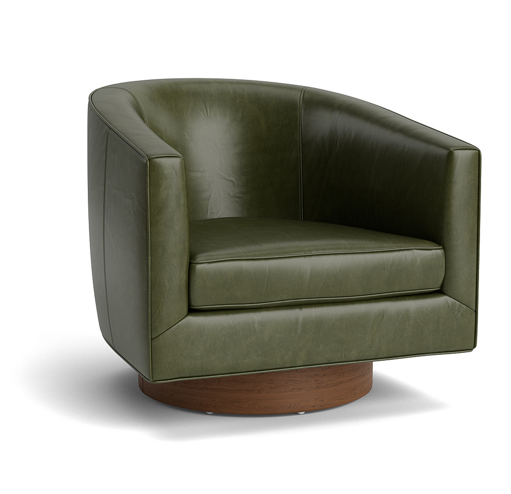 Bianca Return Swivel Leather Chair, Large Round Leather Swivel Chair