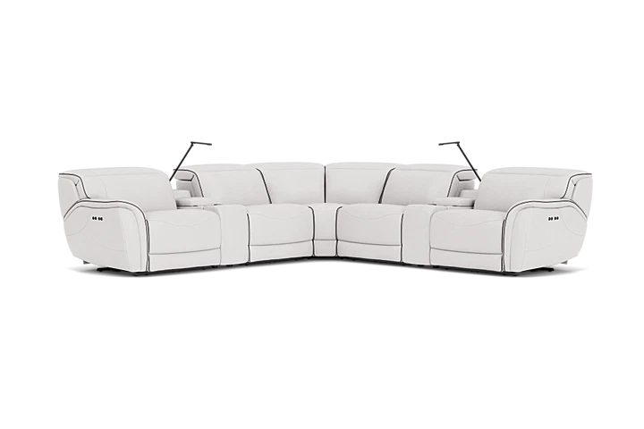 Corbin Fog Leather Dual Power Reclining 7-Piece Sectional