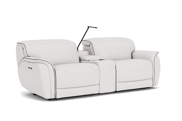 Corbin Fog Leather Dual Power Reclining Console Loveseat