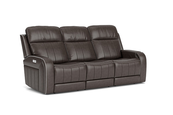 Maverick Steel Audio Triple Power Leather Reclining Sofa