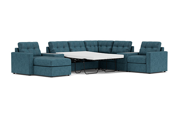 ModularOne Sectional Teal 7-Piece Sectional with Sleeper + E-Console + Left Arm Facing Chaise