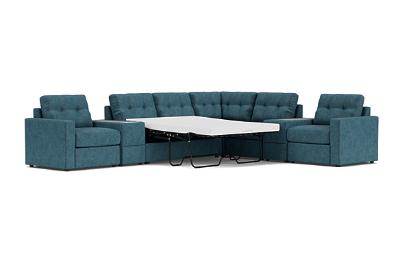 ModularOne Sectional Teal 7-Piece Sectional with Sleeper + E-Console