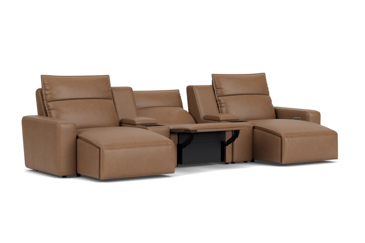 ModularTwo Brown 5-Piece Dual Power Reclining Chaise Sectional with Armless Recliner placeholder