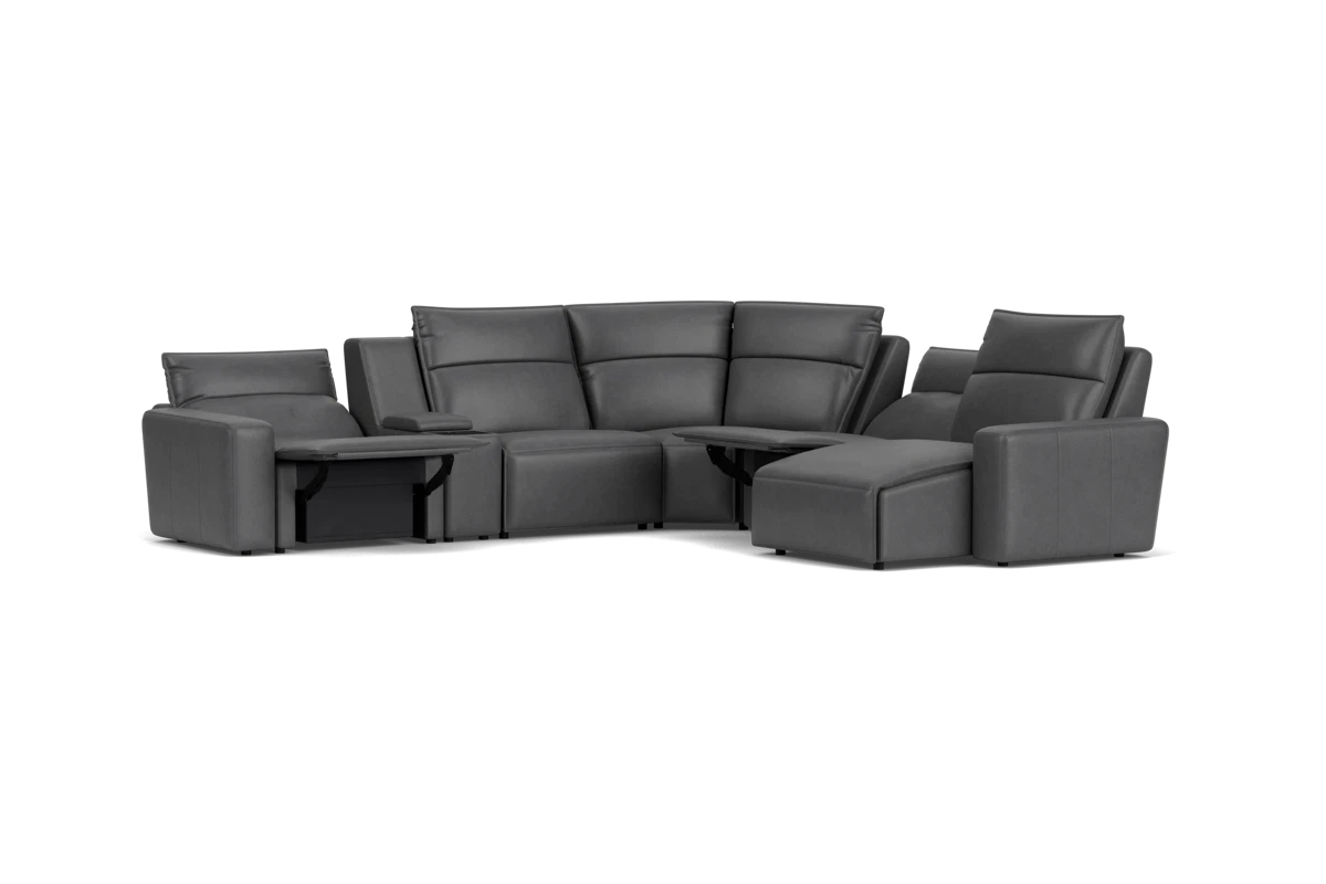 ModularTwo Grey 6-Piece Dual Power Reclining Sectional with Right Arm Facing Chaise + 1 E-Console placeholder