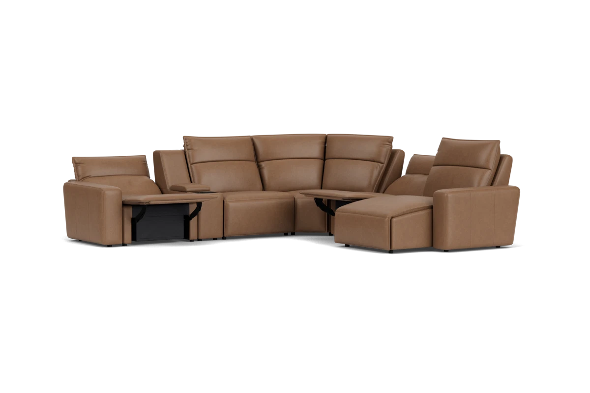 ModularTwo Brown 6-Piece Dual Power Reclining Sectional with Right Arm Facing Chaise + 1 E-Console placeholder