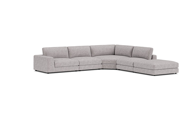 ModularThree Grey 5-Piece Sectional with Left Arm Facing Chair + Bump Ottoman