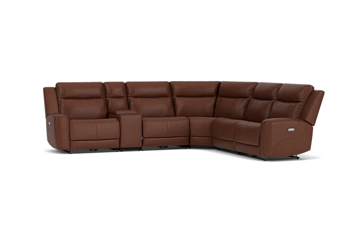 Scorpio Brown 6-Piece Leather Dual Power Reclining Sectional