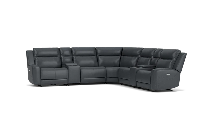 Scorpio Blue 7-Piece Leather Dual Power Reclining Sectional