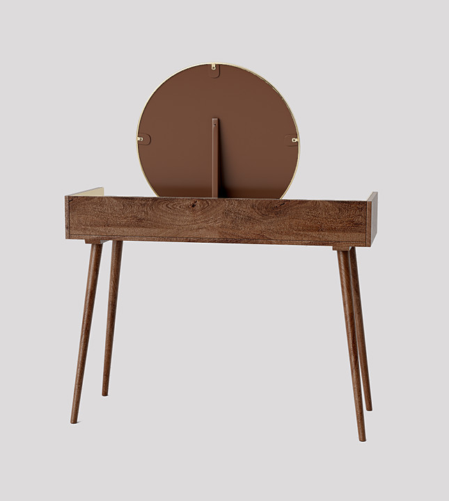 Fresco MidCentury Style Dressing Table in Light Brown Mango Wood & Brass Swoon