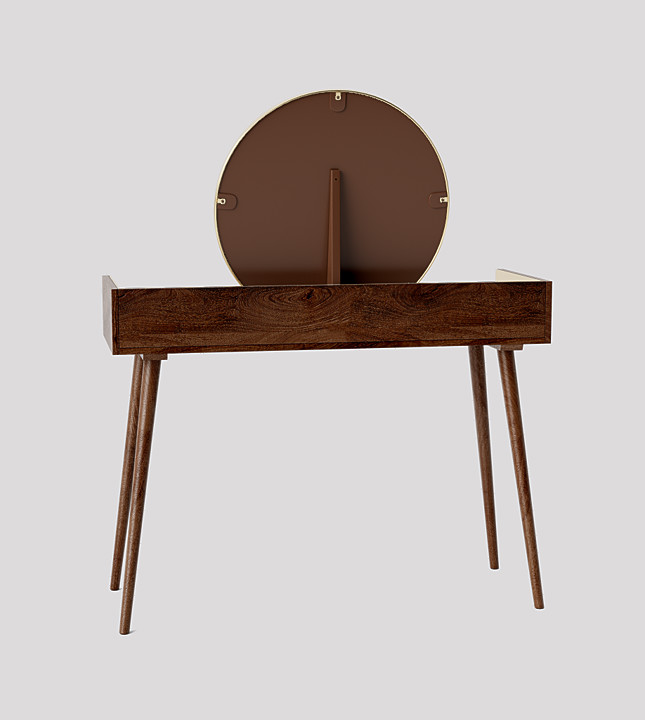 Fresco MidCentury Style Dressing Table in Light Brown Mango Wood & Brass Swoon