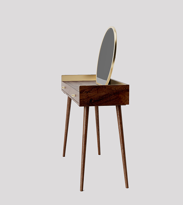 Fresco MidCentury Style Dressing Table in Light Brown Mango Wood & Brass Swoon