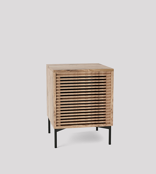 Weaving Scandi Bedside Table in Natural Mango Wood & Black Steel | Swoon