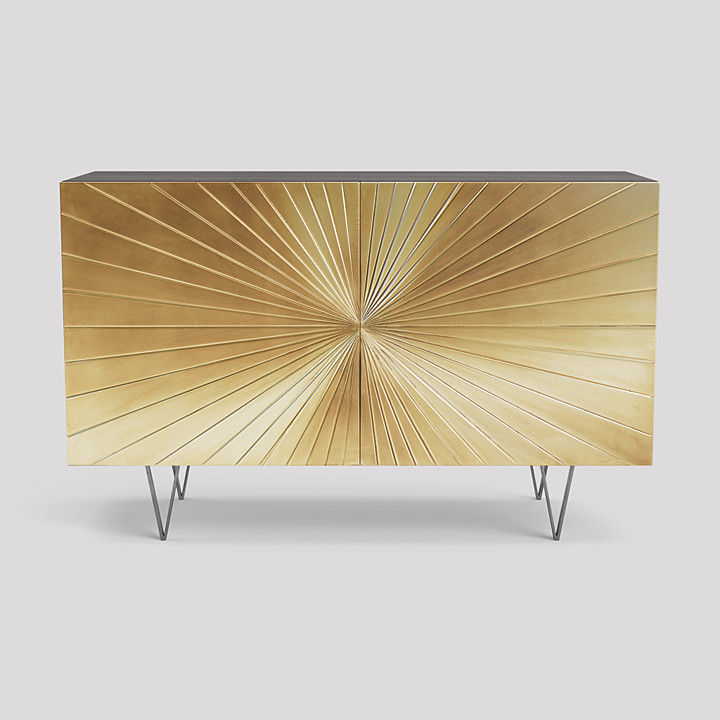 Ziggy Contemporary Sideboard in Brass & Dark Mango Wood Swoon