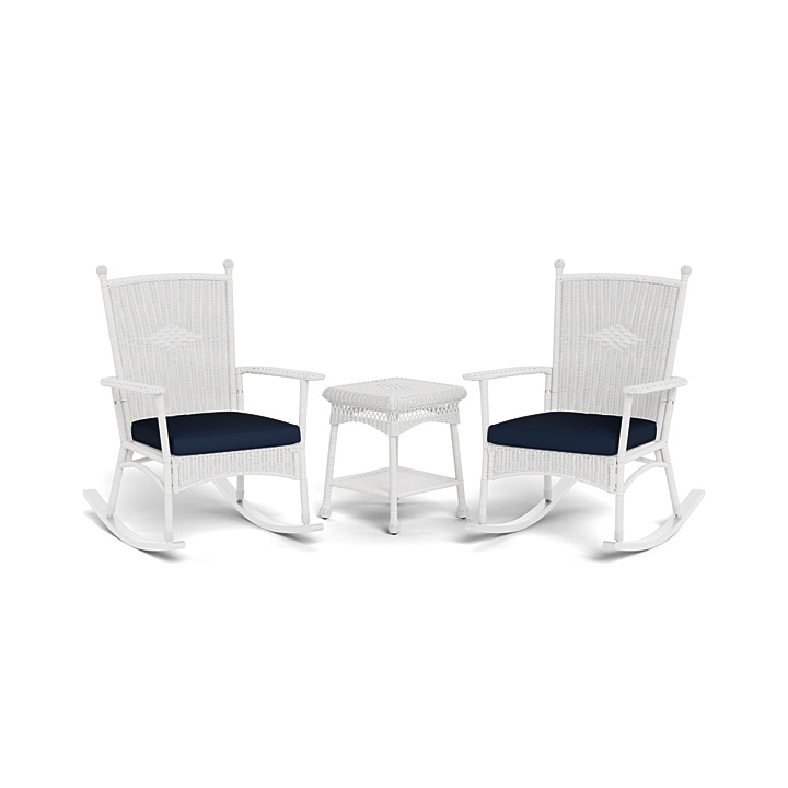 Portside Classic 3pc Coastal White Wicker Rocking Chair Set