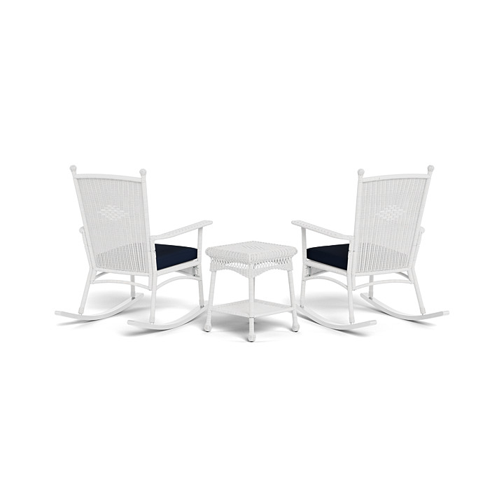 Portside Classic 3pc Coastal White Wicker Rocking Chair Set