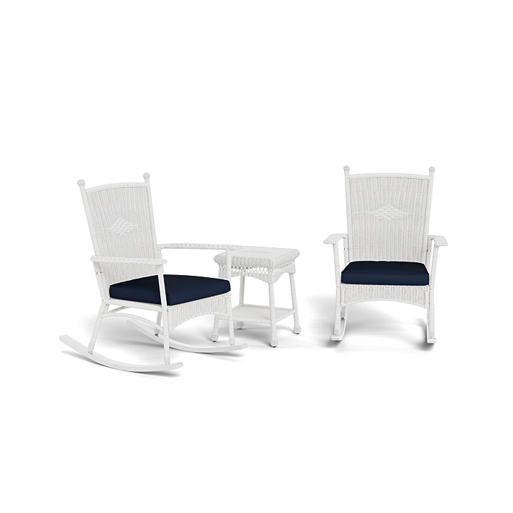 Portside Classic 3pc Coastal White Wicker Rocking Chair Set