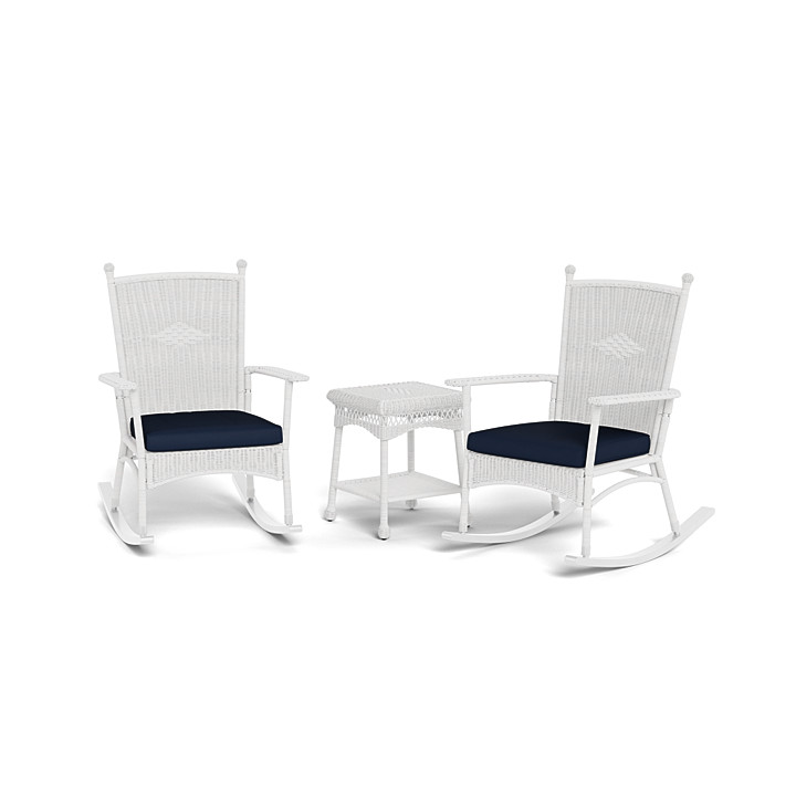 Portside Classic 3pc Coastal White Wicker Rocking Chair Set