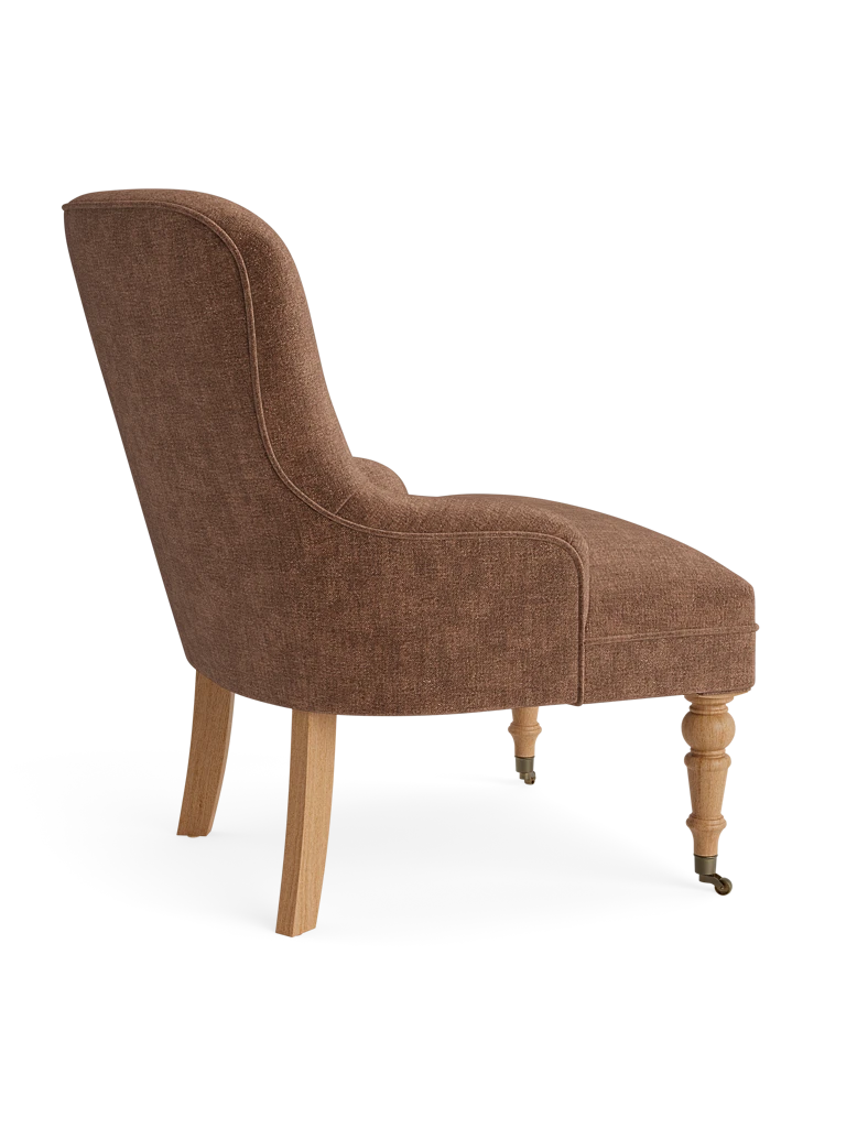 Side view of the Collins Accent Chair in tobacco performance striated velvet.