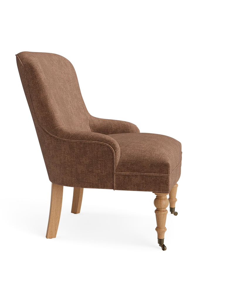 Collins Accent Chair in tobacco performance striated velvet shown from a side angle.