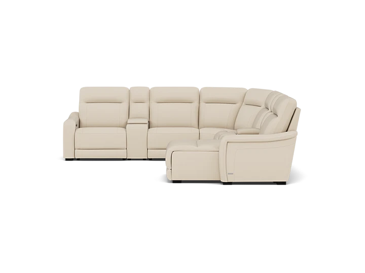 Drew & Jonathan Home Newport 7-Pc. Leather Power Headrest Reclining Modular In Newport Almond