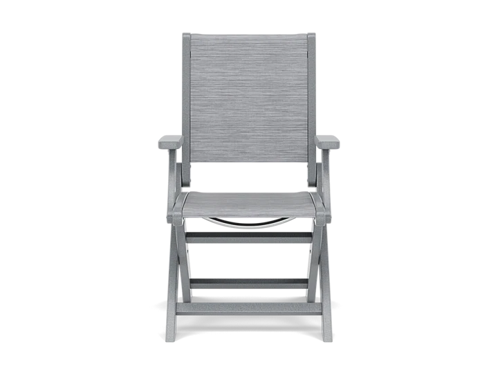 Coastal Sling Folding Dining Arm Chair in Slate Grey with Metallic Sling