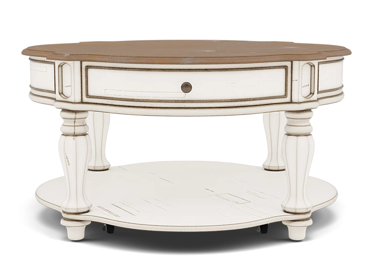 Magnolia Manor Round Cocktail Table In Classic Distressed White