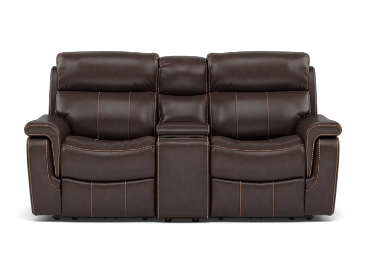 Shane Leather 3-Pc. Power Headrest Reclining Console Loveseat