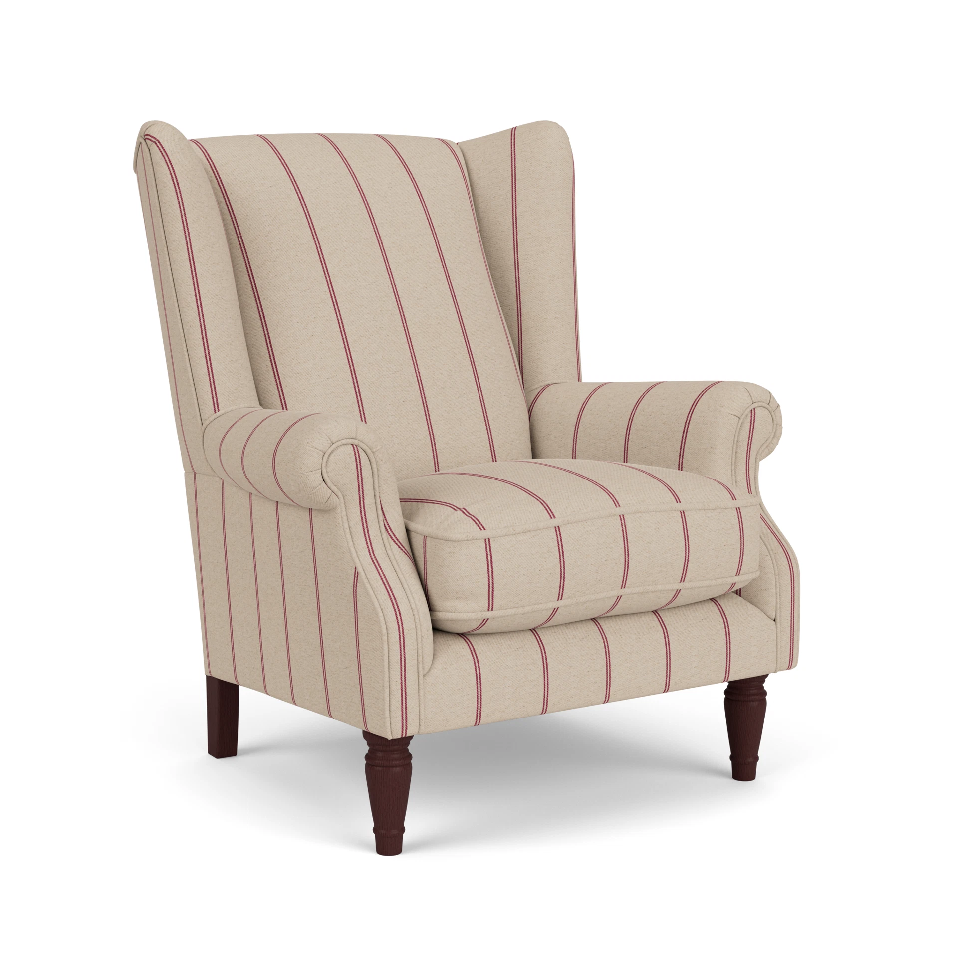 Alice Armchair in Compton Stripe - Raspberry with Light legs