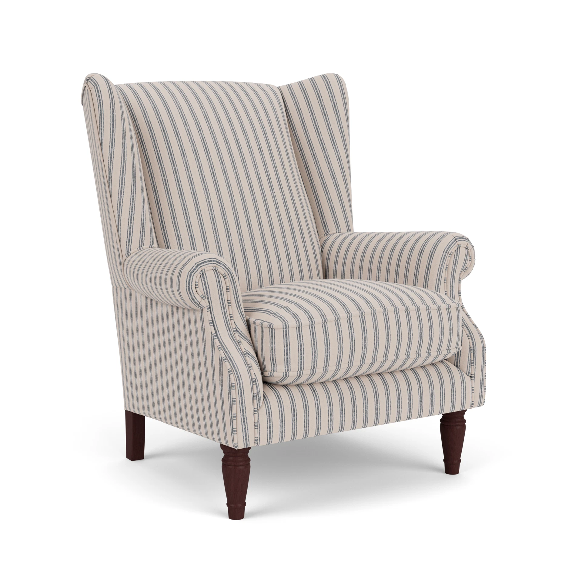 Alice Armchair in Kingham Stripe - Indigo with Light legs