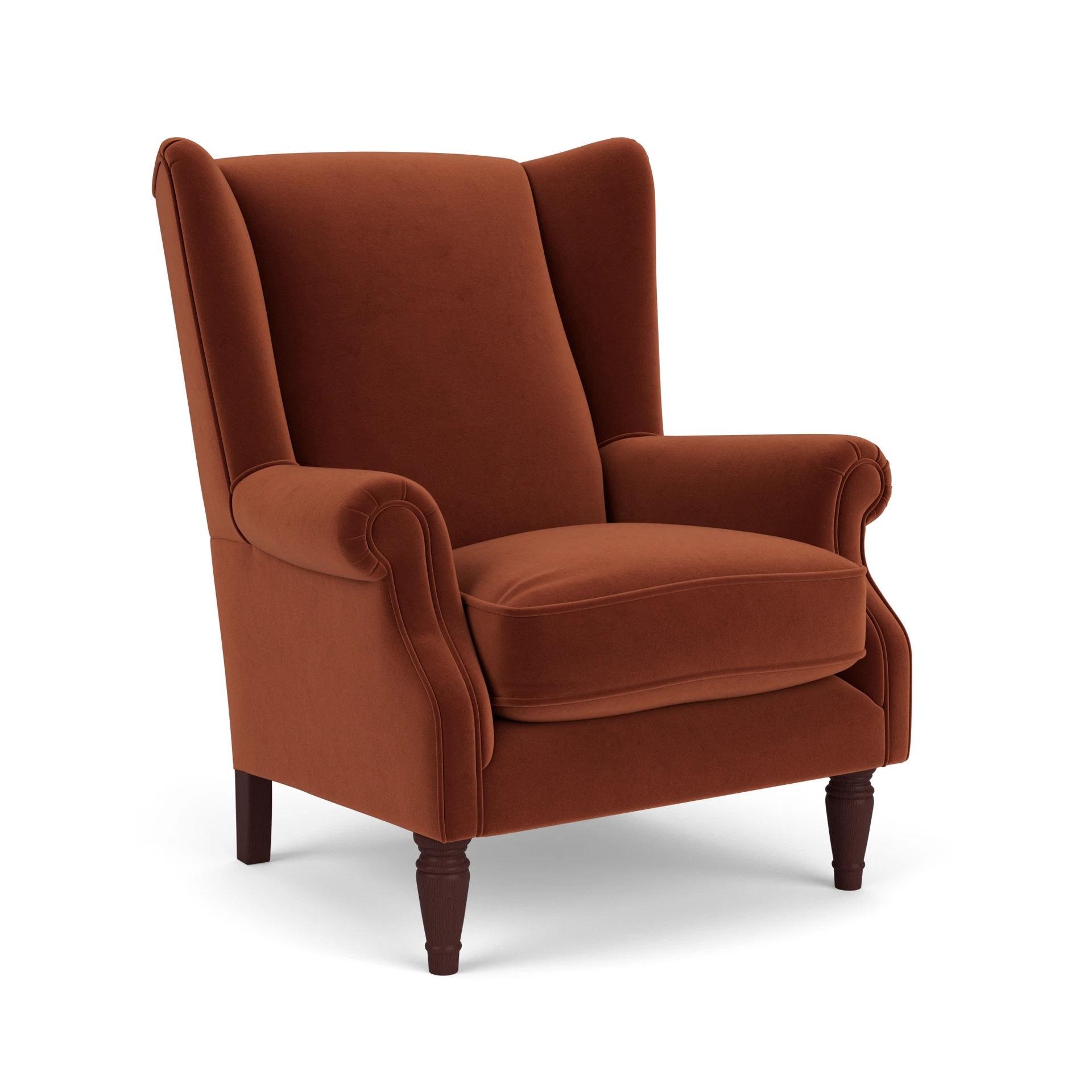 Alice Armchair in Matt Velvet - Brick with Light legs