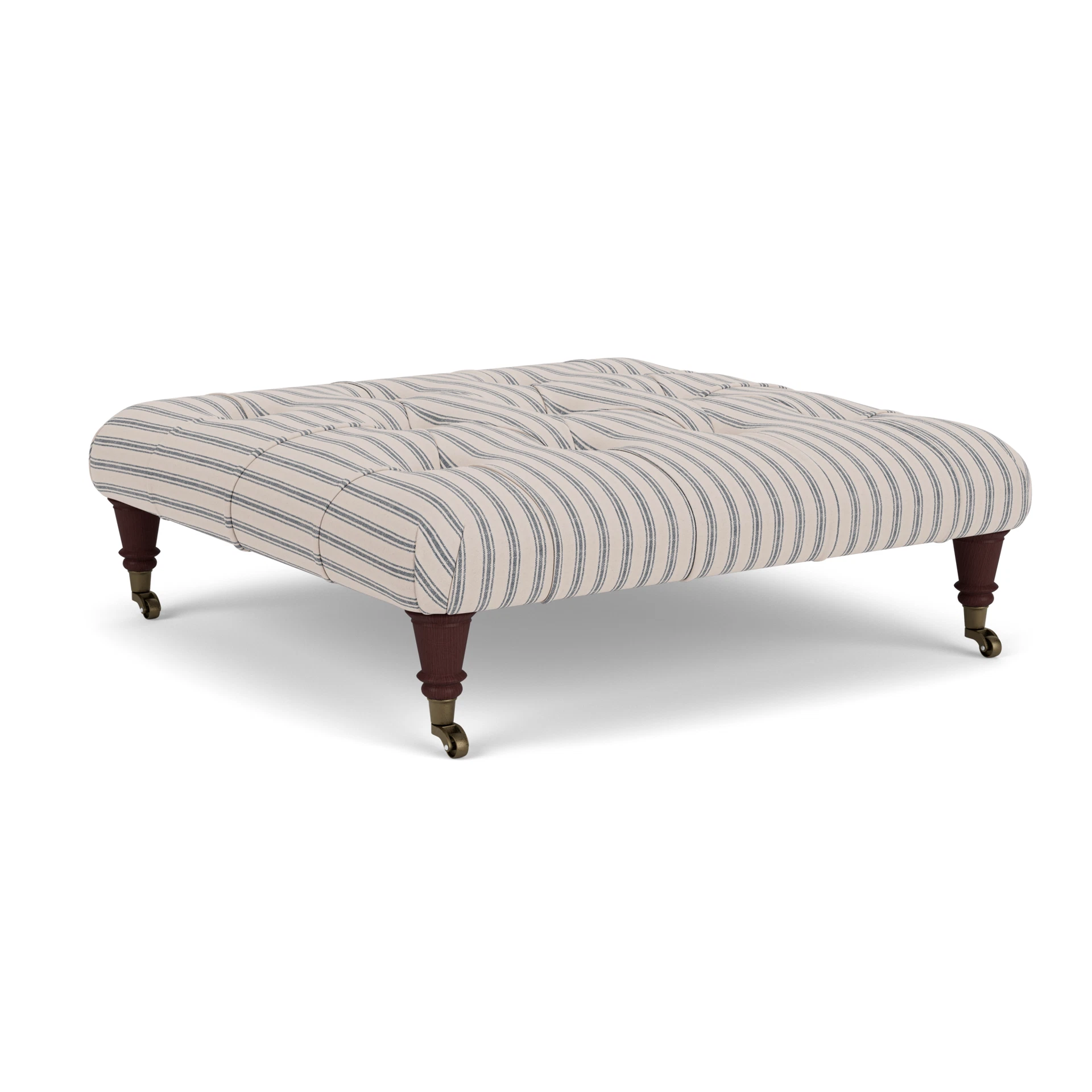 Amelia Foot Stool in Kingham Stripe - Indigo with Light legs