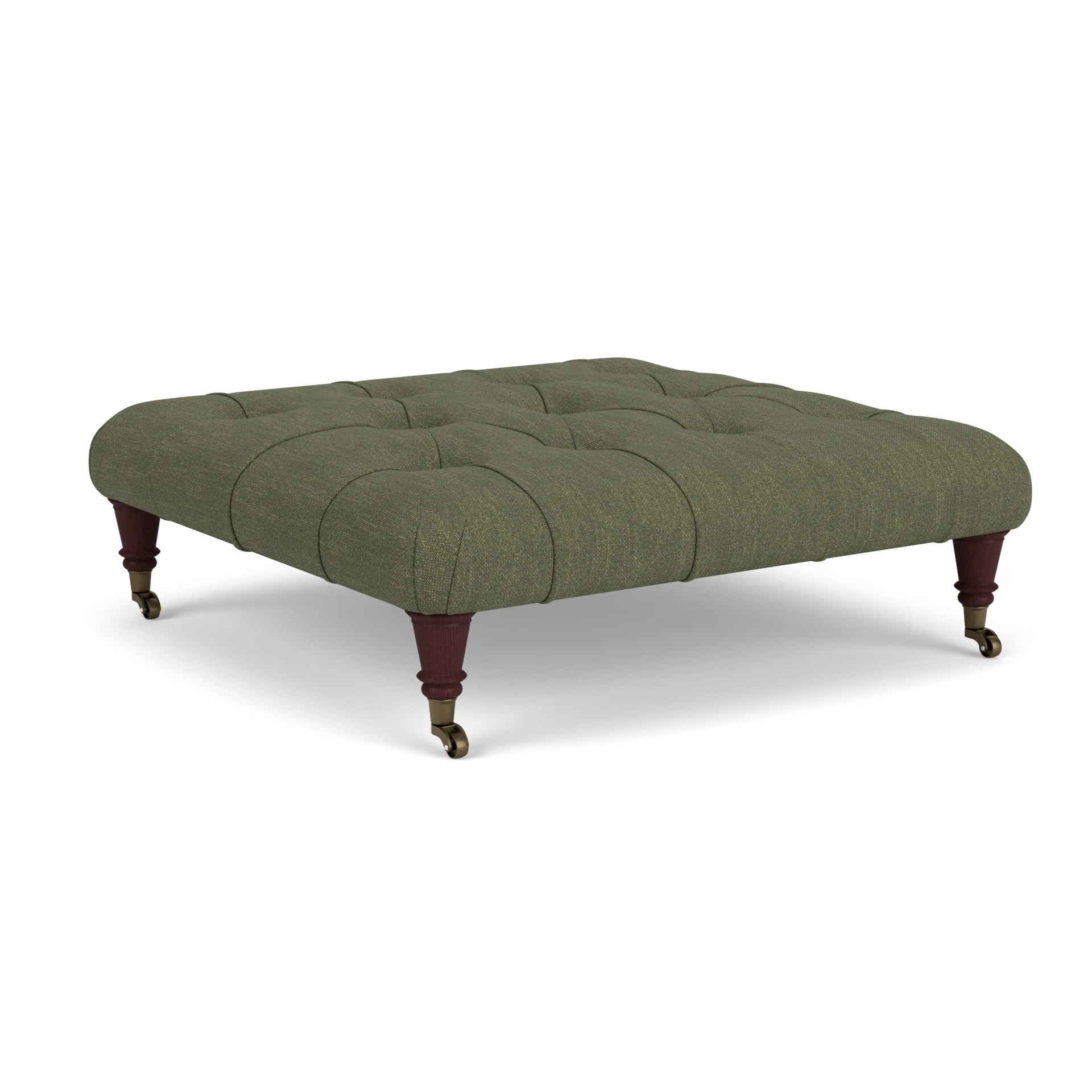 Amelia Foot Stool in Luxury Italian Linen - Fern with Light legs