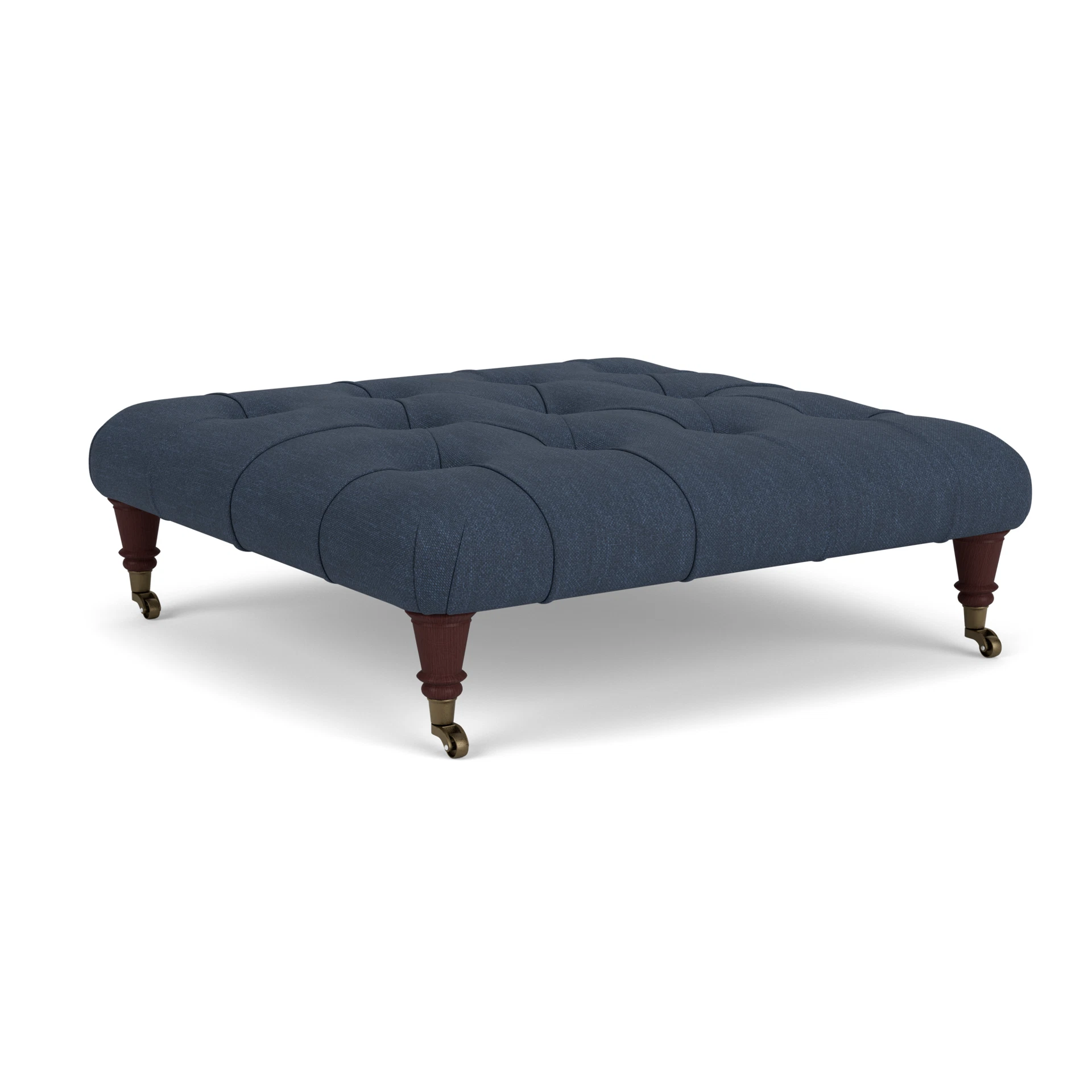 Amelia Foot Stool in Luxury Italian Linen - Indigo with Light legs